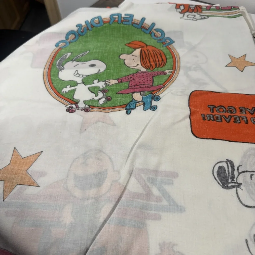 Peanuts Vintage‎ Disco Fever 4 Piece FULL Sheet Set 1970's 2 Pillow Cases